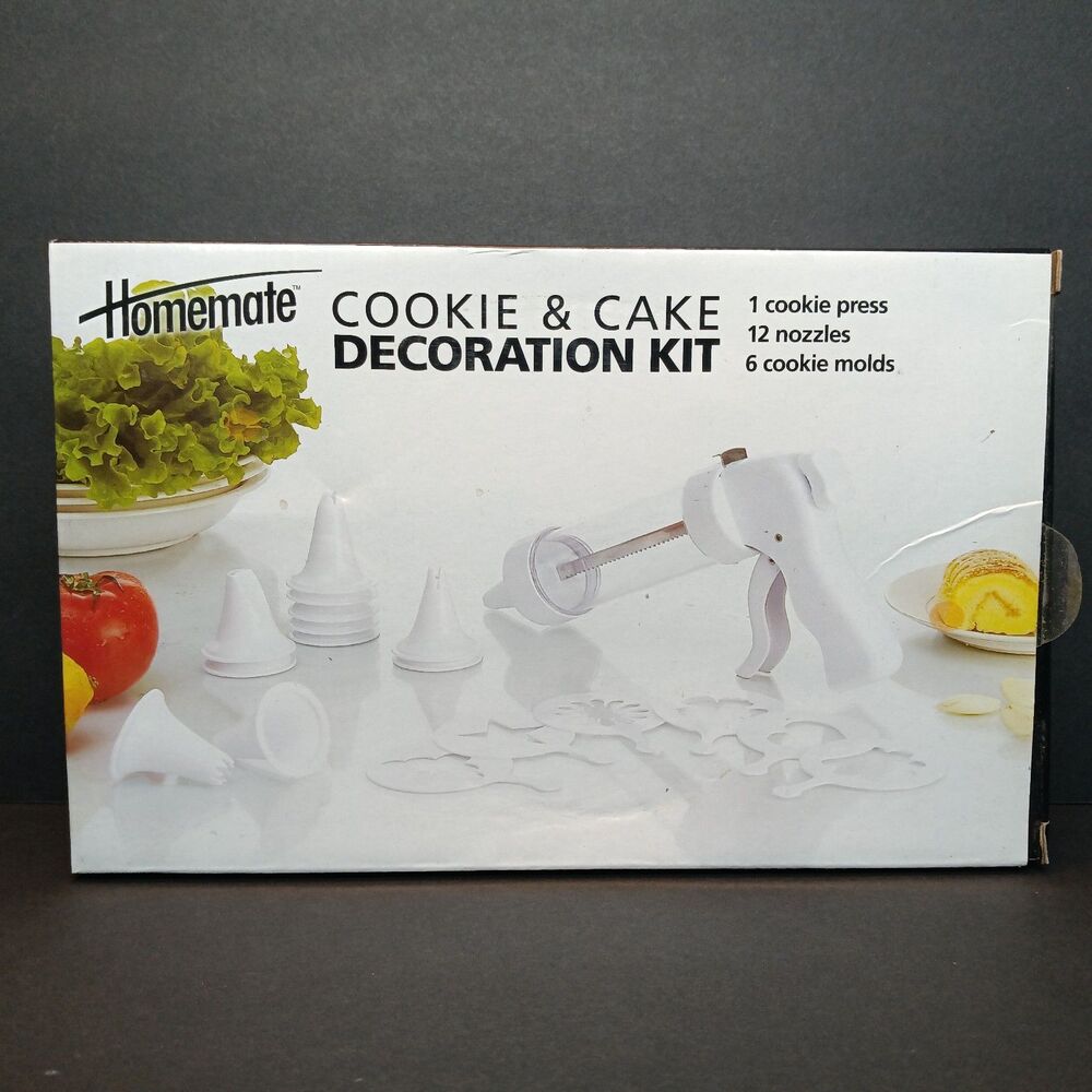 Homemate Cookie & Cake Decoration Kit 1 Cookie Press 12 Nozzles 6 Cookie Molds